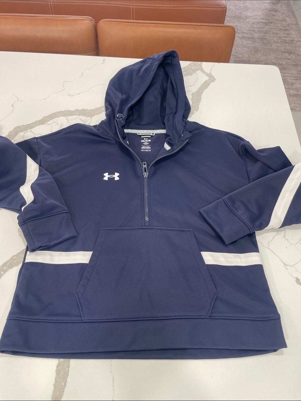 Under Armour Navy Half-Zip Pullover Hoodie with White Stripes